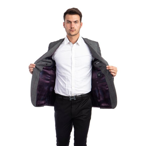 Grey Mens Jacket Birdseye Windowpane by Tazzio - Picture 4 of 7